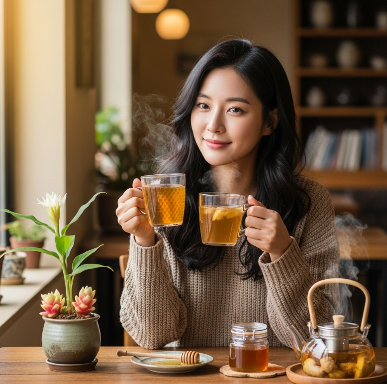 목 감기 기침 가래 끓을 때 5분만에 가라앉는 꿀물+생강차 배합