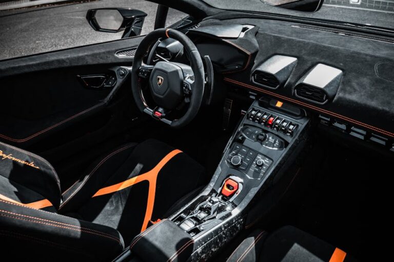 Luxury Lamborghini interior with sleek design and cutting-edge technology features.