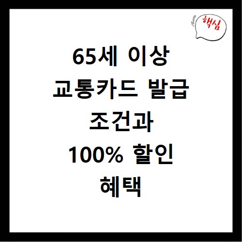 65세 이상 교통카드 발급 조건과 100% 할인 혜택 총정리